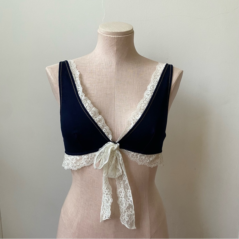 Urban Outfitters Navy Bralette with Ivory Lace Tie